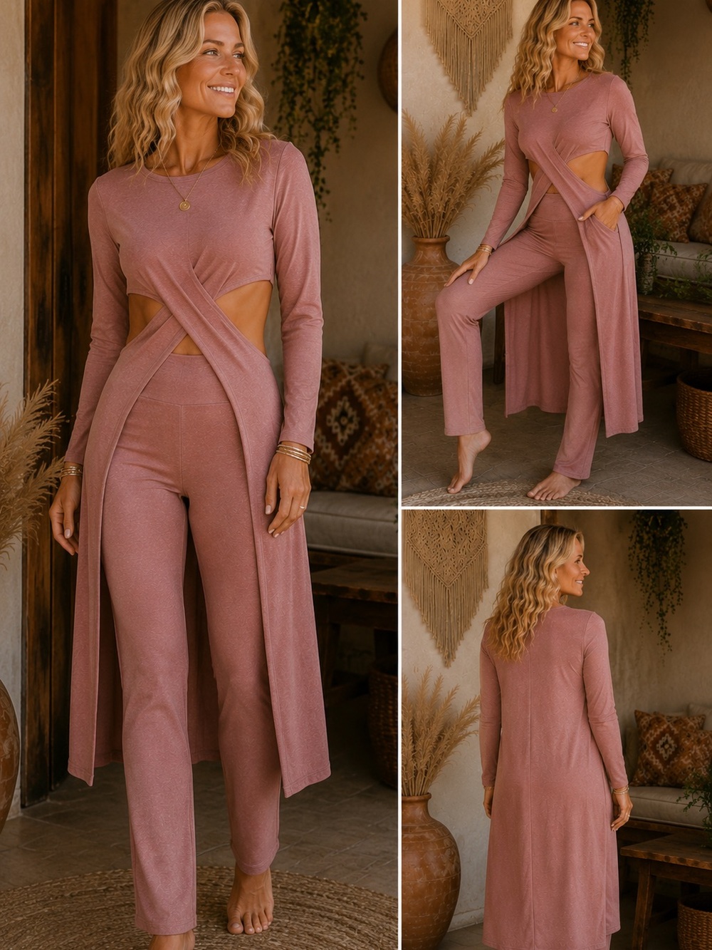 Win Win Cutout Knit Jumpsuit in Dusty Rose